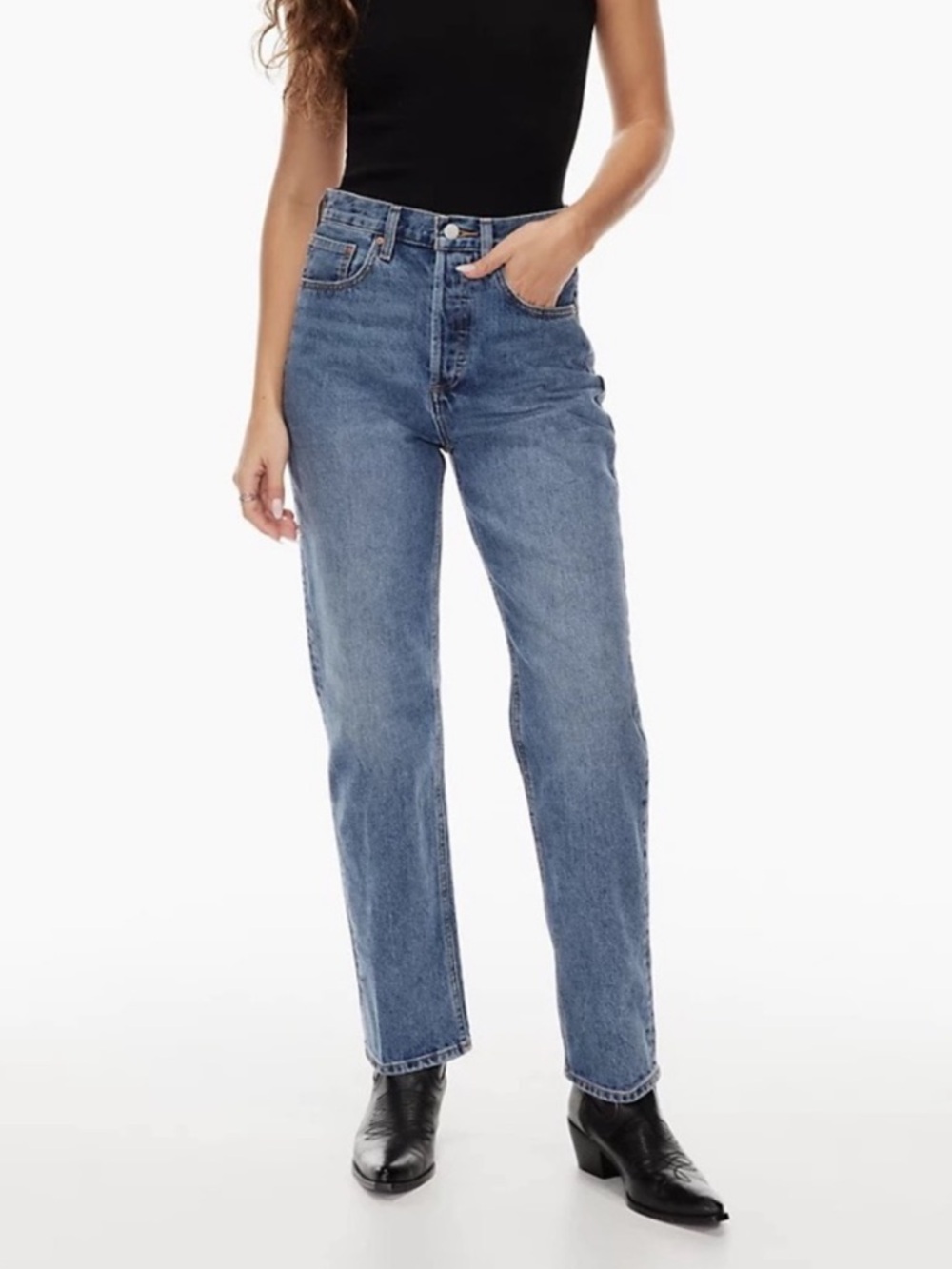 Denim Forum Women Straight Leg Jeans in Medium Blue